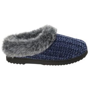 Dearfoam Women’s Faux Fur Chenille Knit Memory Foam Slippers In Navy Peacoat 5/6